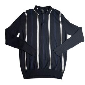 Soul Star Mens Black Vertical Stripe Knit Polo Sweater Shirt